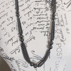 Hematite Beaded Chrome Style Chic Necklace NWT 30"